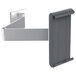 A silver metal wall-mount tablet holder with a swinging arm and a grey bracket.