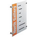 A Durable transparent acrylic sign with white and orange writing on a white background.