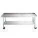A white rectangular Regency stainless steel equipment stand with wheels and a shelf.