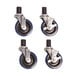 A set of four Advance Tabco heavy duty casters with rubber wheels.