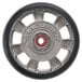 A Magliner hand truck wheel with a black rubber rim and black spokes.