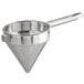 A stainless steel Choice Fine China Cap Strainer with a handle.
