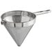 A stainless steel Choice 12" Fine China Cap Strainer with a handle.