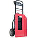 A red and black Magliner motorized hand truck with pneumatic wheels.