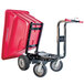 A red Magliner motorized hopper cart with black wheels.