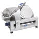 A Globe Chefmate manual gravity feed meat slicer with a blade on it.