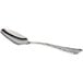 An Acopa stainless steel demitasse spoon with a silver handle and a silver spoon.