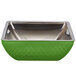 A Bon Chef lime green square bowl with a stainless steel interior.