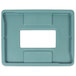 A rectangular blue plastic tray with a hole in the middle.