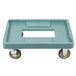 A slate blue Cambro Camdolly with black wheels.
