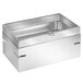 A stainless steel rectangular box with a rectangular acrylic lid with stainless steel accents.