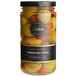 A close up of a jar of Belosa Turkish Red Pepper Stuffed Queen Olives with a label.
