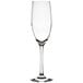 A close-up of a clear Chef & Sommelier flute wine glass with a long stem.
