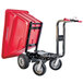 A red Magliner motorized hopper cart with black wheels.