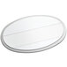 A white oval nametag with a silver border.