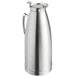 A silver stainless steel thermal server with a handle and lid.