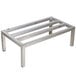 A Regency aluminum dunnage rack with three metal slats and three legs.