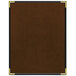 A brown leather menu cover with black trim.