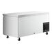 A rectangular white Avantco undercounter refrigerator with wheels.