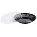 A black plastic D&W Fine Pack pie container with a clear low dome lid.