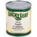 A can of Lucky Leaf spiced apple cobbler filling on a table.