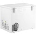 A white Galaxy commercial chest freezer with a white lid and a power cord.