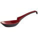 A red and black Thunder Group melamine wonton soup spoon with a handle.