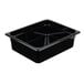 A black square plastic food pan with a square bottom.