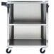 A Lakeside stainless steel utility cart with two shelves and wheels.