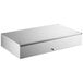 A silver rectangular stainless steel Avantco bun box with a knob on the front.