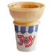 A white and yellow JOY flat bottom jacketed ice cream cone dispenser pack.