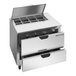 A stainless steel Beverage-Air refrigerated sandwich prep table with clear lid and two drawers.