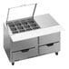 A stainless steel Beverage-Air sandwich prep table with clear lids over drawers.