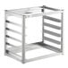 A Regency stainless steel wall mounted sheet pan rack with four shelves.