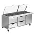 A Beverage-Air stainless steel refrigerated sandwich prep table with clear lids on drawers.