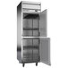 A Beverage-Air Horizon Series reach-in refrigerator with half solid doors open.