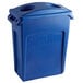 A blue Rubbermaid Slim Jim rectangular plastic trash can with a lid.
