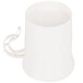 A white plastic mug with a handle.