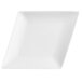 A white rectangular porcelain serving platter with a white border.
