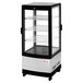 A black and silver Turbo Air countertop display refrigerator with glass swing doors.