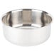 A stainless steel bowl for a Choice Deluxe Round Soup Chafer on a white background.