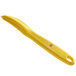 A yellow knife with a white logo with a serrated blade.