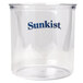 A clear Sunkist storage container with blue writing.