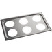 A stainless steel Vollrath adapter plate with holes for six insets.