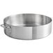A silver aluminum Choice 28 Qt. brazier pan with handles.