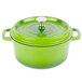 A green GET Heiss round Dutch oven with a lid.
