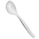 A close-up of a Sabert silver plastic serving spoon with a long handle.