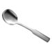 A Libbey stainless steel bouillon spoon with a silver handle.