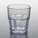 A clear plastic tumbler with a clear rim.