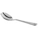 A Libbey stainless steel bouillon spoon with a silver handle and a silver spoon.